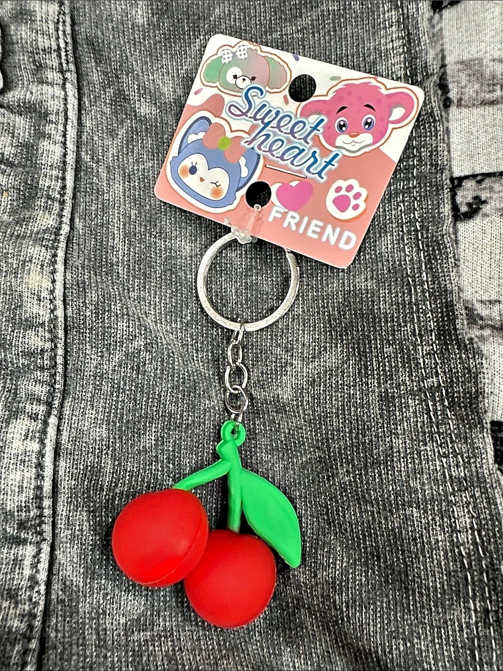 Cherry Acrylic Keychain in Red & Green